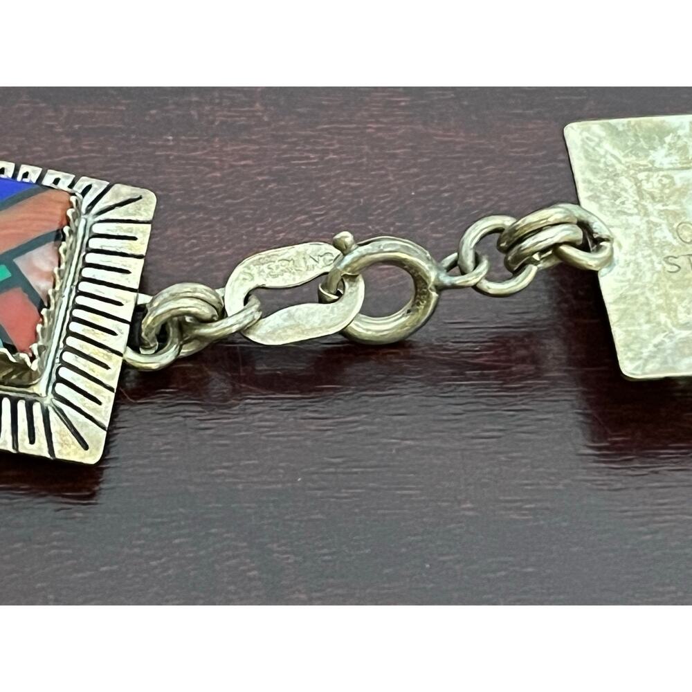 VTG QT Quoc Sterling Silver Mosaic Inlay Bracelet AS IS Tribal Southwestern - Picture 6 of 8